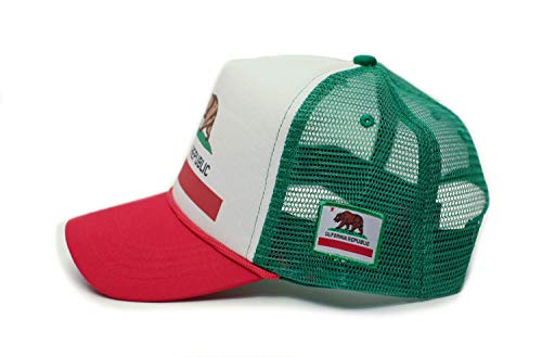 Custom California Republic State Flag Cali Unisex-Adult Trucker Hat Multi - color: Green/Red, size: Medium-Large