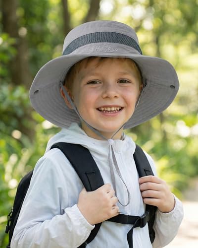 HONGTEYA Kids Sun Hat UPF 50+ Toddler Bucket Summer Hat Fishing Outdoor - color: Grey, size: 5-13 Years