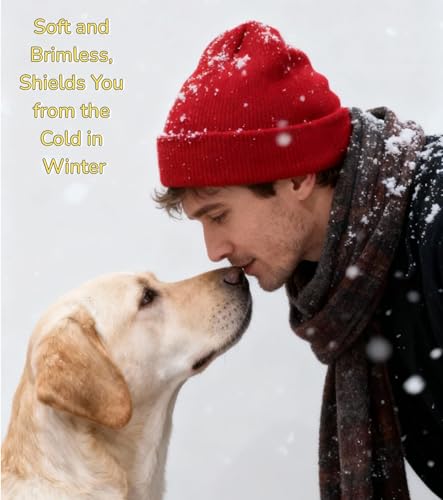 Beanie for Men and Women Beanie Hat Soft Winter Beanies Skull Caps Flanged Brimless Hat, Soft Plain Knit Hats - color: Red