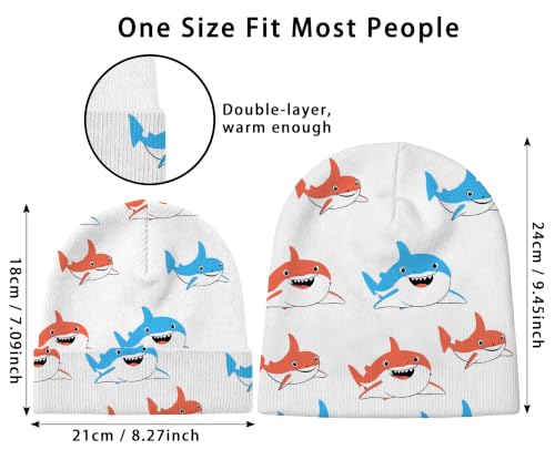Kids Beanie Knit Hat Winter Unisex Cuffed Beanies Skull Cap Warm Double Layer Thick Acrylic Cute for Girls Boys - color: Shark