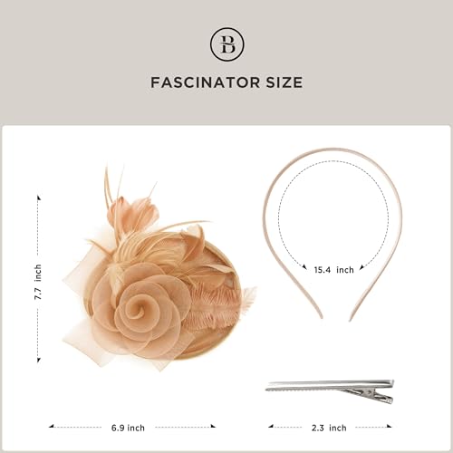 BABEYOND Fascinators Hats for Women Tea Party Mesh Flower Pillbox Derby Hat - color: Champagne Gold