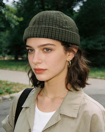 CLAPE Checkered Brimless Hats for Men, Lightweight Quick Dry Docker Fisherman Cap Vintage Unique Rolled Cuff Harbour Hat - color: Fma2502-green