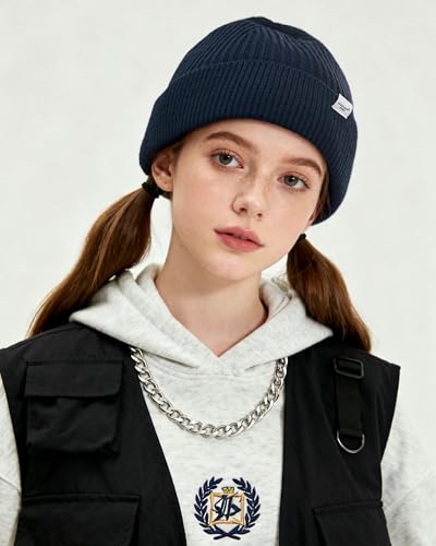 Clakllie Trawler Beanie Watch Hat Knit Cuffed Skullcap Roll-up Edge Stocking Hats Rolled Cuff Knitted Hat Ski Cap - color: Cdus-hkn01-navy Blue