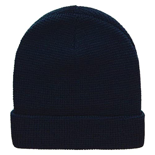 Waffle Knit Cuff Beanie - color: Navy