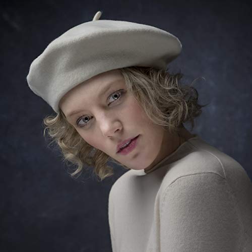 Women's Beret Cashmere Wool French Hat Made in EU Women Autumn Winter - color: Light Blue, size: 6 7/8