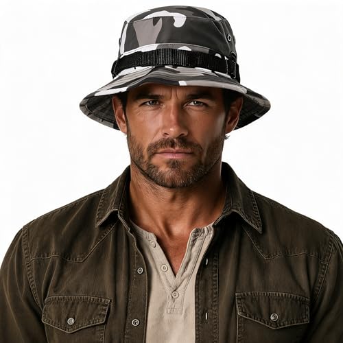 Tactical Boonie Hat Military Bucket Cap Camo Digital or Solid Wide Brim Sun Fishing Bush Booney Hunting Headwear - color: City Camo, size: 7 1/4