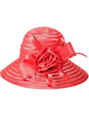 Women's Wedding Bridal Derby Fascinators-Floral Cloche,Bowler&Wide Brim Kentucky Hats for Church,Party&Horse Races - color: Red