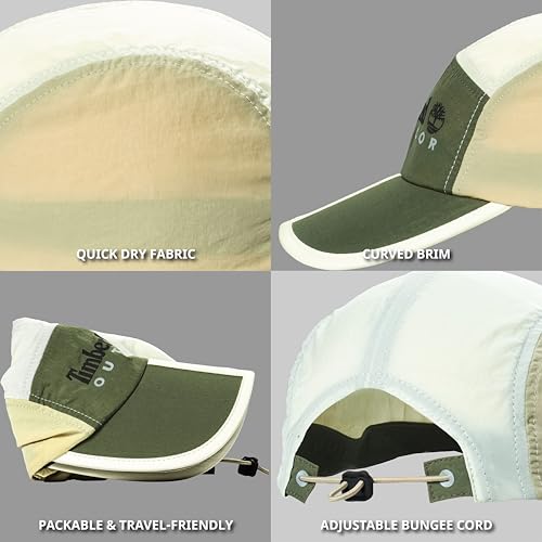 Timberland Mens Split Brim Foldable Camp Hat, Adjustable Panel Hat, Lightweight - color: Antique White Multi (Dark Green)