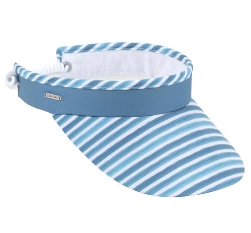 Fashion Fabric Coil Visor by: Sun & Sand | Women's Adjustable Coil Visor – Blue Stripe- UV 50 Protection