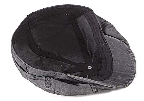 Mens 8 Panel Washed Cotton Newsboy Cap, Outdoor Sun Protection Flat Cap - color: Black