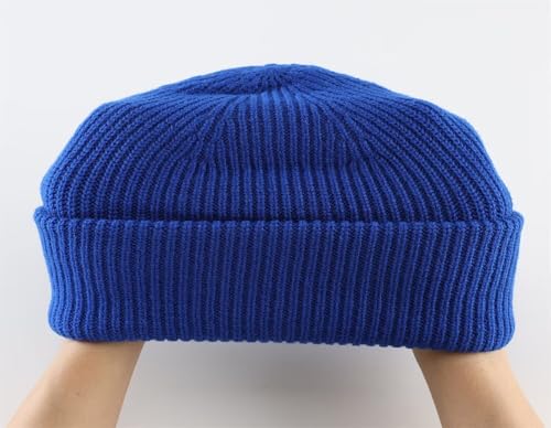 Connectyle Short Fisherman Beanie for Men Women Warm Winter Hats Knit Cuffed Beanies Skull Cap Acrylic Watch Hat - color: Royal Blue