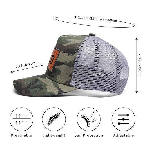 Dad EST.2026 Trucker Hat Baseball Cap for Men, Leather Patch Unique Dad Gifts Perfect Fathers Day Birthday Christmas - color: Camo