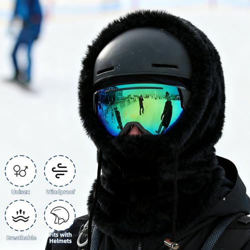 YESLIFE Winter Balaclava Ski Masks for Cold Weather, Fleece Thermal Face Mask, Neck Gaiters - color: Black