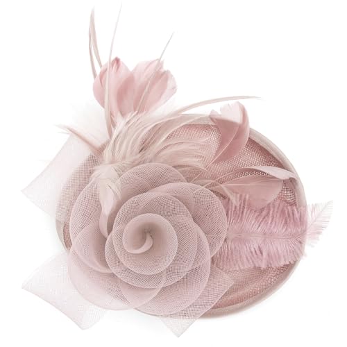 BABEYOND Fascinators Hats for Women Tea Party Mesh Flower Pillbox Derby Hat - color: Nude Pink