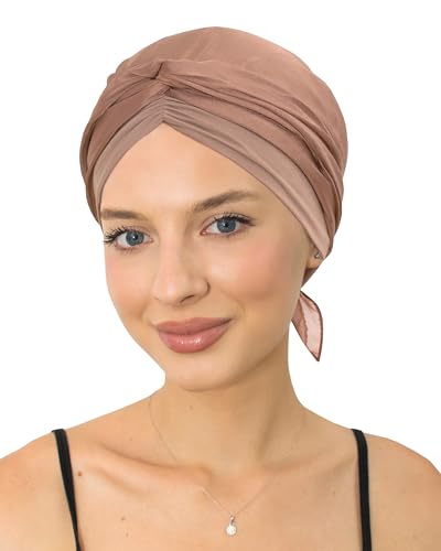 CAPLORD Chemo Headwrap for Women Turban Headwear for Cancer Patients Skull Cap Hair Loss Cover Lightweight Head Covering Hat - color: Mocha