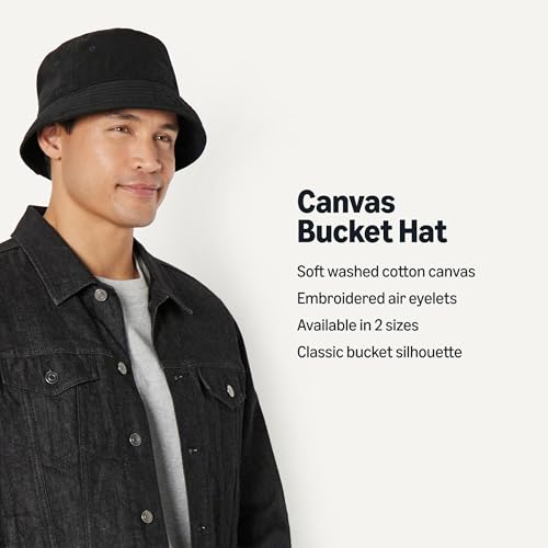 Amazon Essentials Men's Washed Cotton Canvas Bucket Hat - color: Black, size: Small-Medium