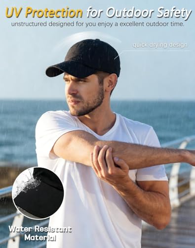 ZOORON Water-resisitant Baseball Cap Men Women, Quick Dry Running Hat, Lightweight Outdoor Plain Baseball Cap, Soft Brim - color: Black
