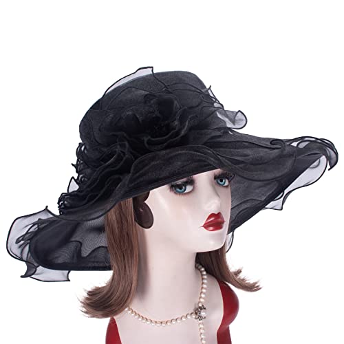 Lawliet Womens Dressy Wide Brim Church Wedding Occasion Sun Hat A613 - color: Black