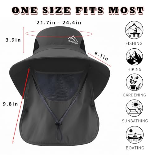 Sun Hat for Men & Women, Breathable Wide Brim Outdoor Fishing Hat with Face Cover & Neck Flap - color: Dark Gray