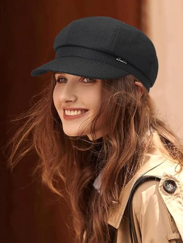 Women's French Octagonal Beret Newsboy Cap Outdoor Painter Hats - color: Waffle Black