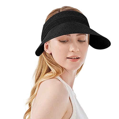 Women Summer Sun Hat Lady's Portable Beach Visor Bowknot Straw Hat - color: Black 6