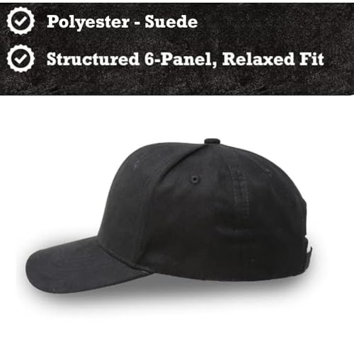 Suede Baseball Cap | Structured 6 Panel Hat for Men & Women | Adjustable Dad Hat | Polyester Suede Finish - color: Black