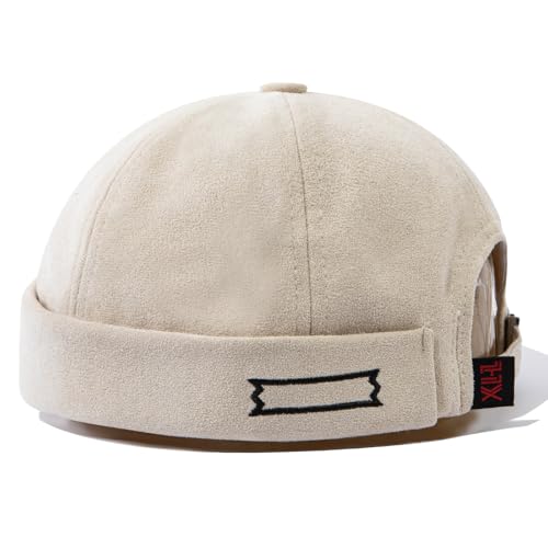 Vintage Brimless Hats for Men Retro Doker Hat Sailor Fisherman Leon Hat Casual No Visor Skullcap Beanie Hip Hop Hats - color: Mg-xgmxhjh12-beige