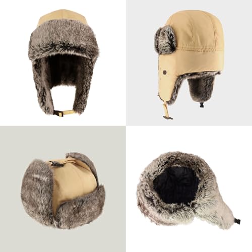 Waterproof Winter Trapper Ushanka Hat Ear Flap Chin Strap, Russian Style - color: Arctic (Putty)