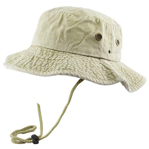 The Hat Depot Cotton Stone-Washed Safari Wide Brim Foldable Double-Sided Sun Boonie Bucket Hat - color: 3. Pigment - Khaki, size: Small-Medium