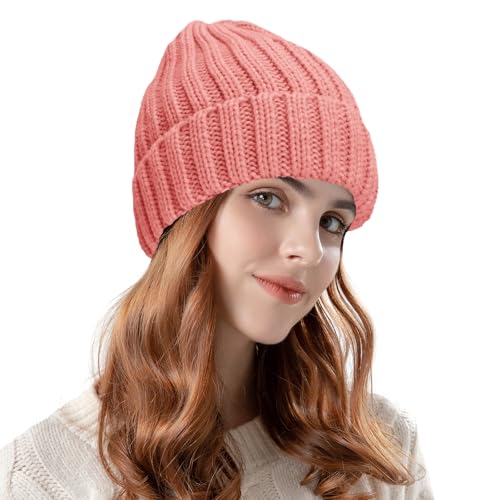 ZOORON 1&2 Winter Beanie for Women Soft Warm Slouchy Knit Hat Ski Stocking Cuffed Cap - color: Skin Pink