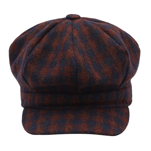 ZLYC Women Classic Newsboy Cap Visor 8 Panel Gatsby Cabbie Paperboy Hat - color: Gingham Burgundy and Navy