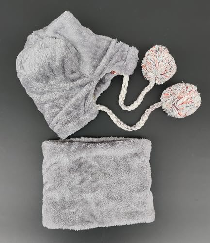 HUAMULAN Women Winter Knit Beanie Hat Circle Scarf Set Pompoms Ear Flaps - color: Gray