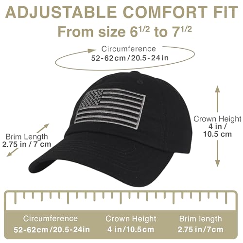 E BY ELIDAN USA Hat, Embroidered American Flag Baseball Cap for Men Women - color: Black