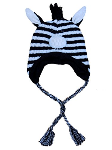 Shopko Womens Black Knit Zebra Peruvian Style Trapper Hat Fleece Lined