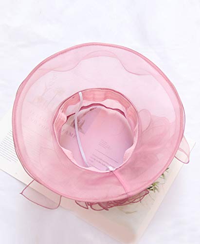 Women's Kentucky Derby Church Dress Hat Wide Brim Leaf Flower Bridal Shower Hat - color: F2 Pink Purple