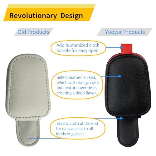 Yuoyar Magnetic Leather Sunglasses Holder for Car, 2 Packs (Black-red) - color: RedBlack