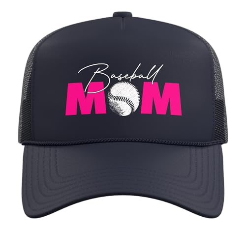 Baseball Mom Trucker Hat with Adjustable Mesh Back - color: Navy Blue