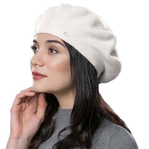 Womens Winter Beret Hat Knitted Beanie Cap Autumn Winter Hat French Classic Beret - color: Trendy-white