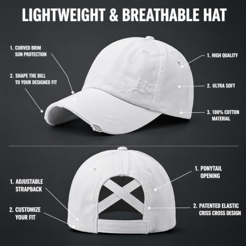 2 Packs Womens Criss‑Cross High Ponytail Trucker Hat, Cotton Vintage Washed Distressed Adjustable Baseball Cap - color: 2pcs 15