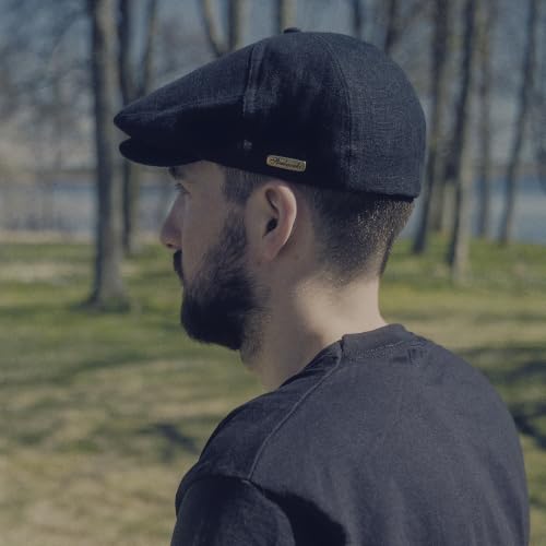 Sterkowski Swede Cap | 100% Linen Flat Cap For Men and Women | Super Airy 5 Panels Summer Cap without Lining - color: Black, size: 7 3/4