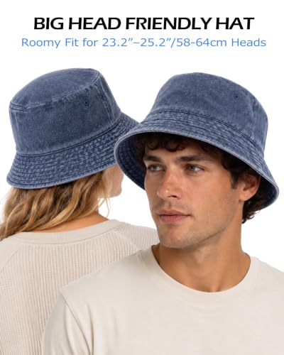 Zylioo XL XXL Bucket Hat for Big Heads, Washed Cotton Sun Hat - color: Navy Blue-lined, size: X-Large