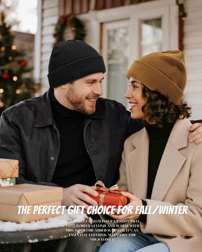 100% Cotton Beanie for Women Men Soft Knit Beanies Warm Winter Hat - color: Black
