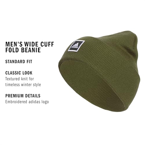 adidas Men's Wide Cuff Slouchy Beanie - color: Wide Cuff/Focus Olive Green/Black/White, size: One Size