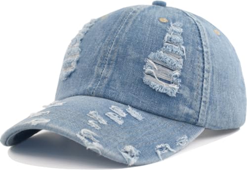 TSSGBL Unstructured Distressed Baseabll Cap Cotton Soft Dad Hat Adjustable Low Profile Headwear Ball Caps for Women Men - color: Distressed-denim-blue, size: Medium-Large