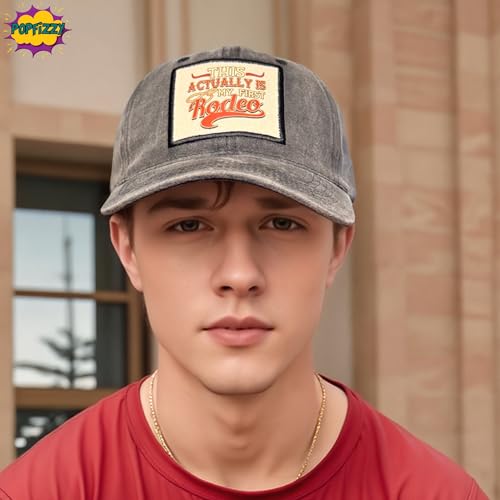 Popfizzy Funny Hats for Men and Women, Fun Adult Baseball Cap, Funny Birthday Gifts for Women and Men, Cool Dad Hat Gift Idea - color: My First Rodeo (Black)