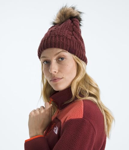 THE NORTH FACE Women's Oh Mega Fur Pom Lined Beanie | Deep Fit, Cuffed Winter Hat With Soft Cable Knit & Fleece Lining - color: Sumac