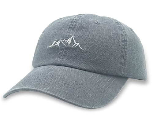 Mountain Embroidery Baseball Cap Vintage Washed Cotton Unstructured Soft Dad Hats for Men Women Adjustable Outdoor Hat - color: Gray