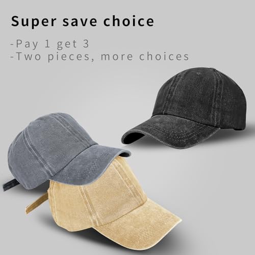 Baseball Cap Unisex Vintage Washed Distressed Cap,Retro Adjustable Dad Hats,Baseball Hat for Men Women - color: 3pcs-black+g+beige