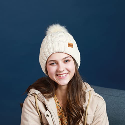 REDESS Women Winter Pompom Beanie Hat with Warm Fleece Lined Thick Slouchy Snow Knit Hat Skull Ski Cap - color: Dark Gray
