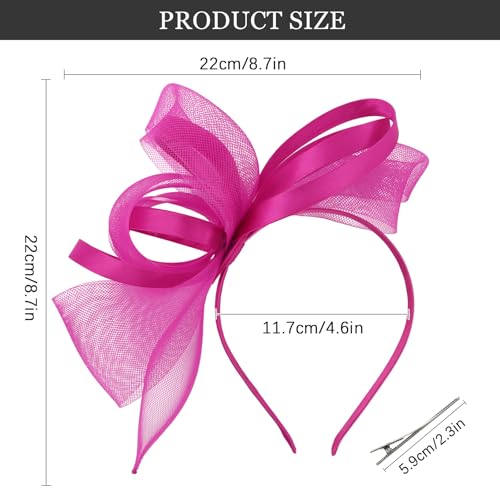 Hot Pink Fascinators Hats for Women, Fascinator Headband Women's Tea Party Hat Derby Hats for Cocktail, Wedding, Fancy Dress Party, 1920s Accessories for Women - color: Hot Pink